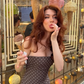 Vintage Mermaid Strapless Brown Polka Dot Satin Prom Dress Party Dress SH4683