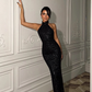 Sexy Black Sheath Halter Neck Shiny Sequin Long Prom Dress Evening Dress SH6057
