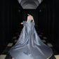 Shiny A Line Strapless Sequin Grey Tulle Satin Long Prom Dress Party Dress SH4195