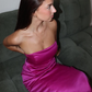 Simple Sheath Strapless Hot Pink Satin Prom Dress Evening Dress SH2327