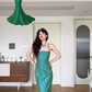 Vintage Green Mermaid Spaghetti Strap Satin Prom Dress Wedding Guest Dress SH4548