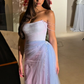 Fairy Pink-blue Ombre A Line Exquisite Beaded Tulle Long Prom Dress Evening Dress SH6748