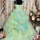 Green Ombre Ball Gown Spaghetti Strap Floral Tulle Long Prom Dress Evening Dress SH3718