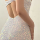 High-class White Sheath One Shoulder Sequin Backless Short Prom Dress Homecoming Dress Outfits SH6849