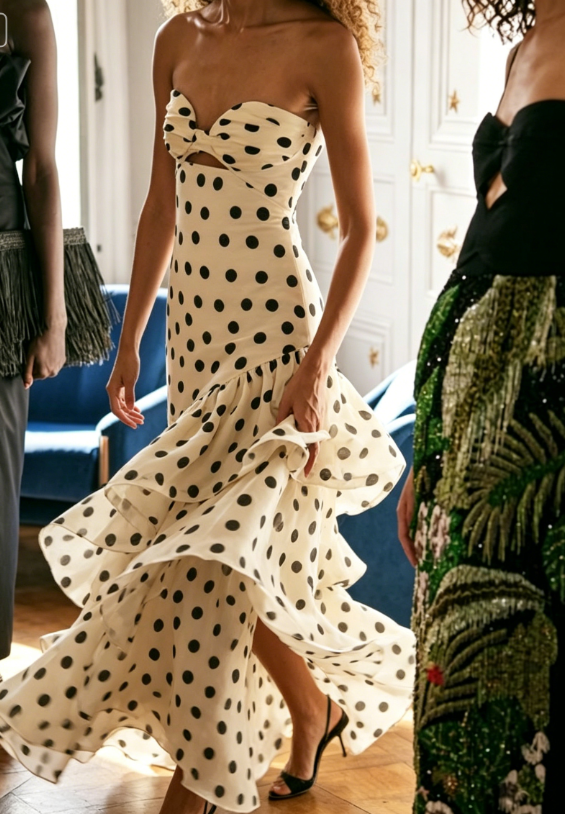 Classic Polka Dot A Line Sweetheart Neck Layered Chiffon Prom Dress SH5428