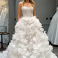 Stunning Ball Gown Strapless White Lace Floral Tulle Long Wedding Dress SH8583