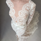Stunning Mermaid Long Sleeve V Neck Lace Long Train Wedding Dress with Slit SH7724