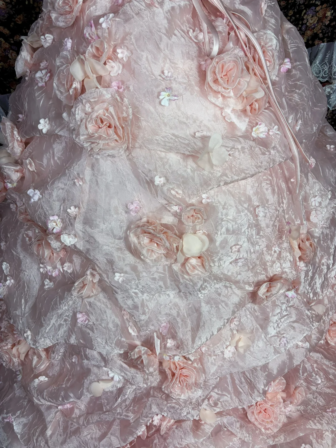 Vintage Princess Light Pink Ball Gown Floral Layered Organza Prom Dress Sweet 16 Dress SH5796