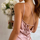 Simple Sheath One Shoulder Pleated Pink Satin Bridesmaid Dress Evening Dress SH3059