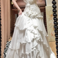 Vintage Stunning A Line Sweetheart Neck 3D Floral Layered White Chiffon Wedding Dress Prom Dress SH5882