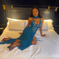 Vintage A Line V Neck Cerulean Beaded Chiffon Long Prom Dress Evening Dress SH5329