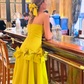Pretty A Line Strapless Yellow Satin Prom Dress Evening Dress with Bow SH2089