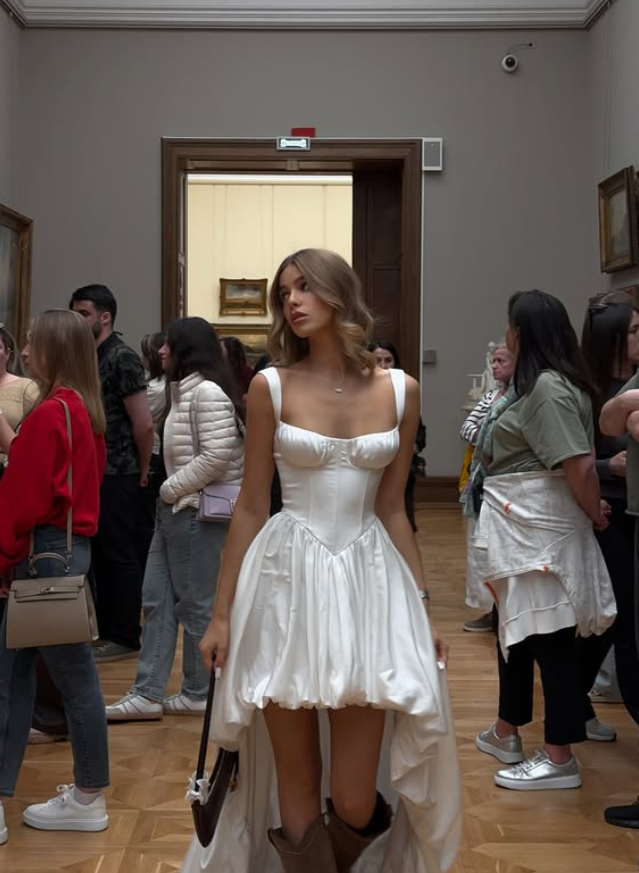 Stunning A Line Strap White Satin Long Sweep Prom Dress SH4618