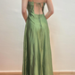 Vintage A Line Spaghetti Strap Beaded Green Satin Prom Dress Evening Dress SH2143