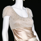 Vintage Champagne A Line Exquisite Pearls Satin Prom Dress Evening Dress SH5132