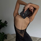 Sexy Black Sheath Spaghetti Straps Satin Open Back Prom Dress with Slit SH4790