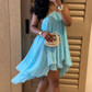 Blue A Line Halter Flowy Chiffon Short Homecoming Dress Outfits SH5742