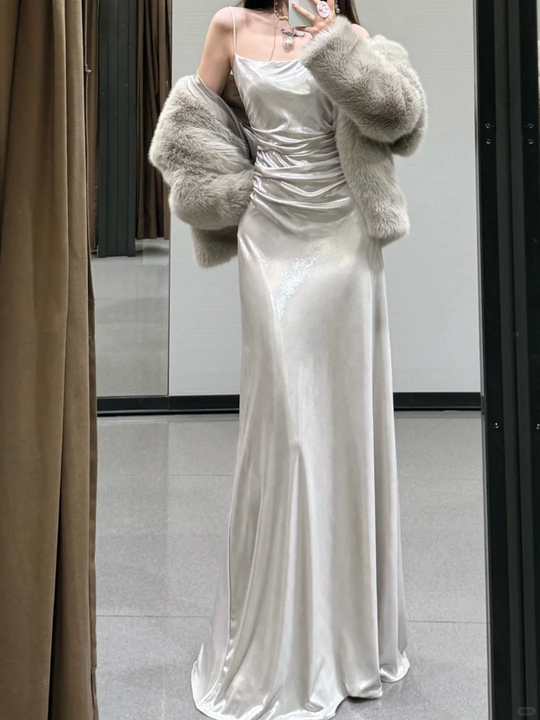 Open Back Silver A Line Spaghetti Straps Simple Satin Long Prom Dress Party Dress SH5020