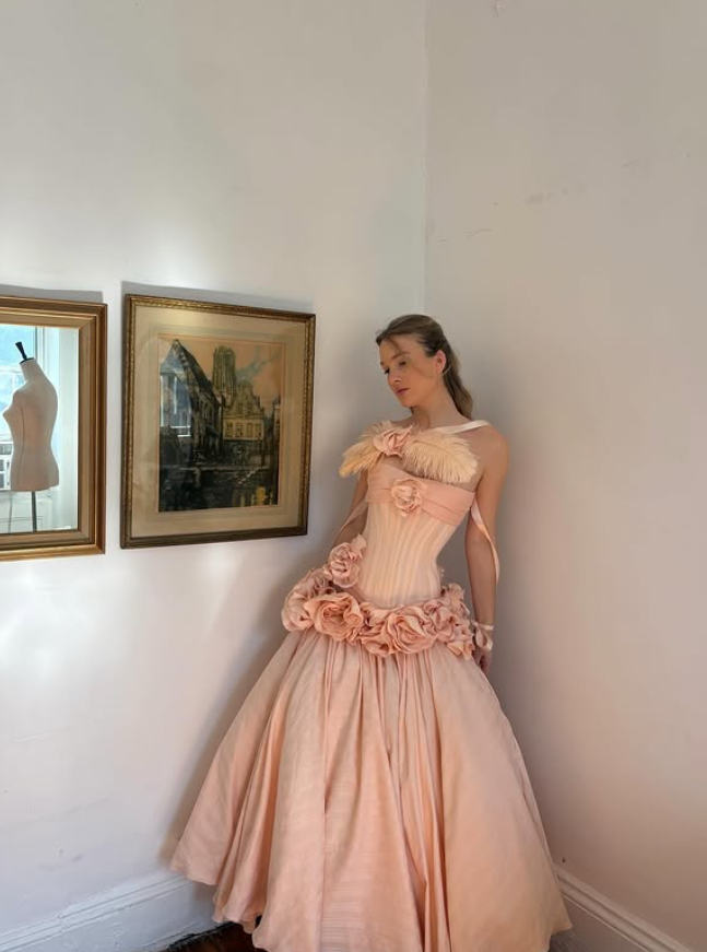 Light Pink Princess A Line Strapless 3D Flower Satin Long Prom Dress Evening Dress SH6060
