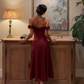 Elegant A Line Strapless Burgundy Satin Long Prom Dress Outfits SH5067