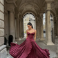 Stunning A Line Spaghetti Strap Pleated Dark Burgundy Satin Long Party Dress SH2921