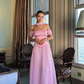 Elegant Baby Blue A Line Off the Shoulder Chiffon Satin Prom Dress Evening Dress Formal Dress SH3745