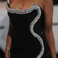 Sexy Black Sheath Strapless Rhinestone Satin Prom Dress Party Dress with Slit SH5055