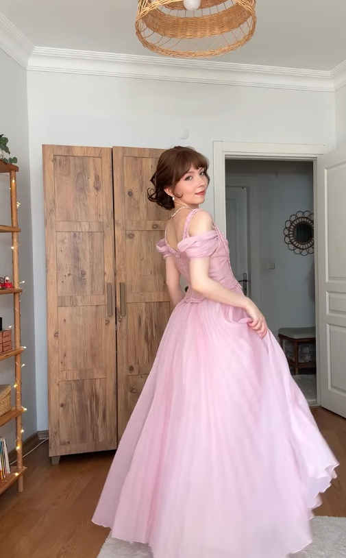 Vintage Pink A Line Off the Shoulder Pleated Chiffon Prom Dress Birthday Dress SH4869