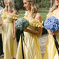 Yellow Off the Shoulder Ruffle Cotton Ankle Length Bridesmaid Dresses SH6294