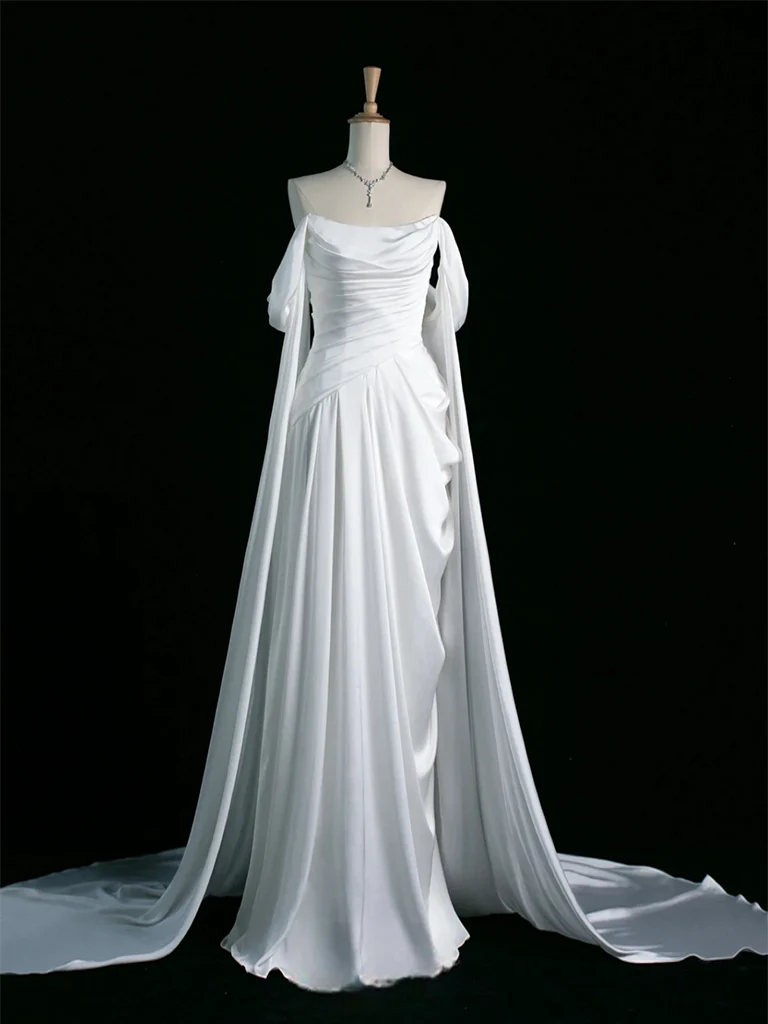 Elegant Purple Satin Prom Dress, Draped Bodice Formal Party Dress SH2500