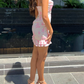 Light Pink Sheath Spaghetti Strap Printed Floral Chiffon Short Homecoming Dress Outfits SH1799