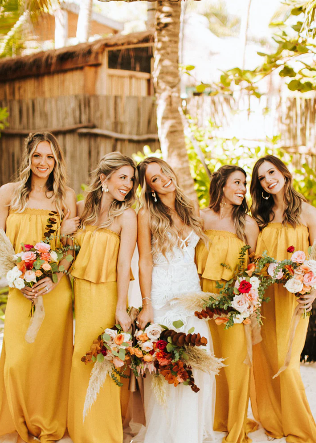Orange Chiffon Convertible Stylish Off The Shoulder Column With Slit Bridesmaid Dresses SH5579