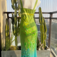 Stunning Vintage Sheath V Neck Beaded Green Blue Ombre Chiffon Prom Dress SH5177