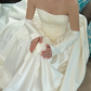 Classic Simple Ball Gown Strapless White Satin Long Sweep Wedding Dress SH5280