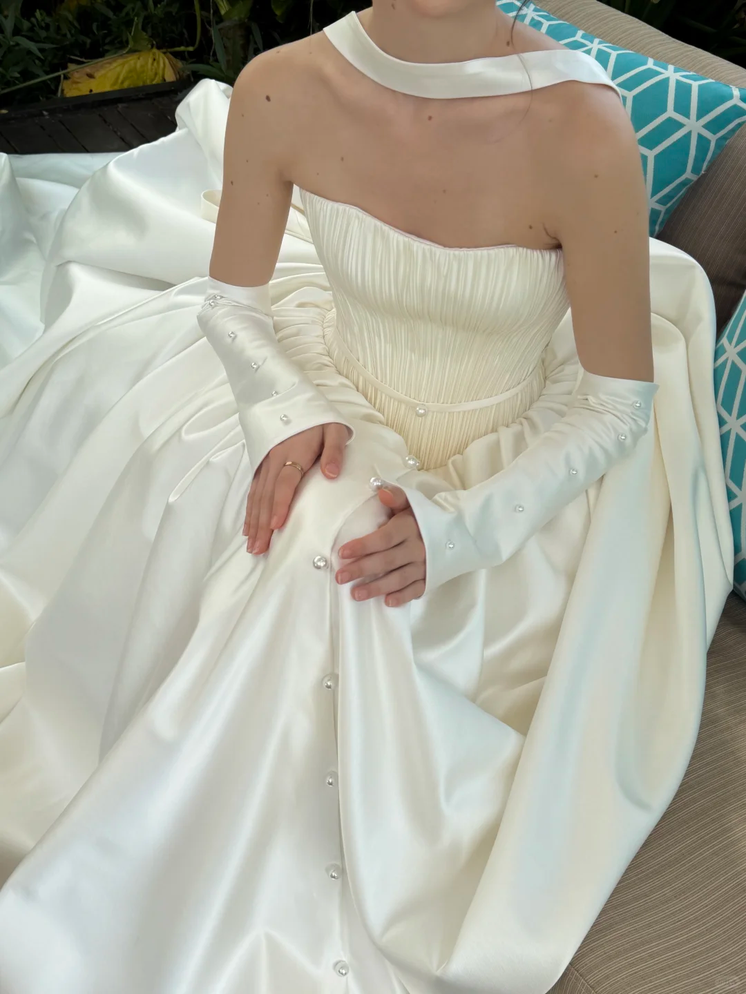 Classic Simple Ball Gown Strapless White Satin Long Sweep Wedding Dress SH5280