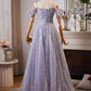A Line Off the Shoulder Sequin Rhinestones Tulle Long Prom Dress Evening Dress SH1701