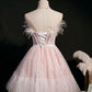 Pink Sweetheart Neck Tulle Lace Short Prom Dress Homecoming Dress SH1703