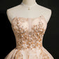 Strapless Champagne Beaded Tulle Short Prom Dress Homecoming Dress SH1698