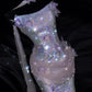 Shiny Lilac Mermaid Strapless Butterfly Sequin Prom Dress Evening Dress SH7169