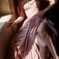 Sweety Pink A Line Long Sleeve Appliques Chiffon Slit Prom Dress Evening Dress SH6689