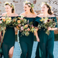 Teal Green Chiffon Off The Shoulder Side Slit Boho Bridesmaid Dresses SH5581