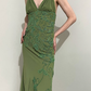 Vintage Sheath Halter Green Beaded Chiffon Open Back Evening Dress Party Dress SH2693