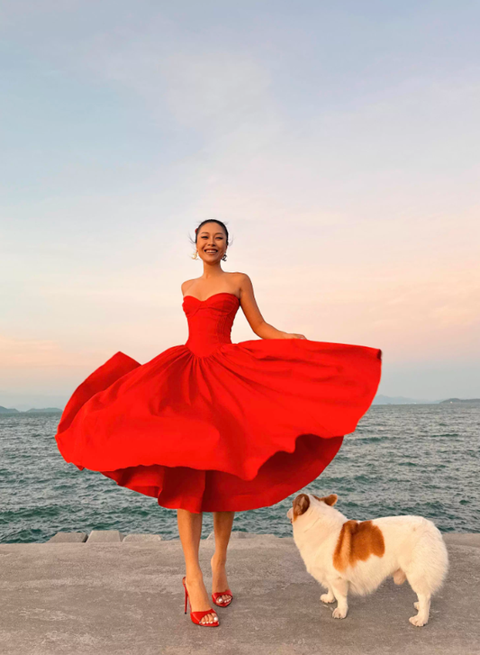 Warm Red A Line Sweetheart Neck Satin Prom Dress 21th Birthday Dress SH4381