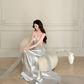 Gorgeous Mermaid Strapless Beaded Silver Satin Tulle Long Evening Dress Ball Gown SH3490