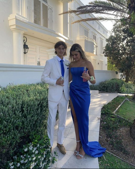 Royal Blue Strapless Slit Prom Dress Long Evening Dress Party Dress SH894