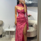 Pink A Line Sweetheart Neck Beaded Lace Prom Dress Evening Dress with Slit SH4438