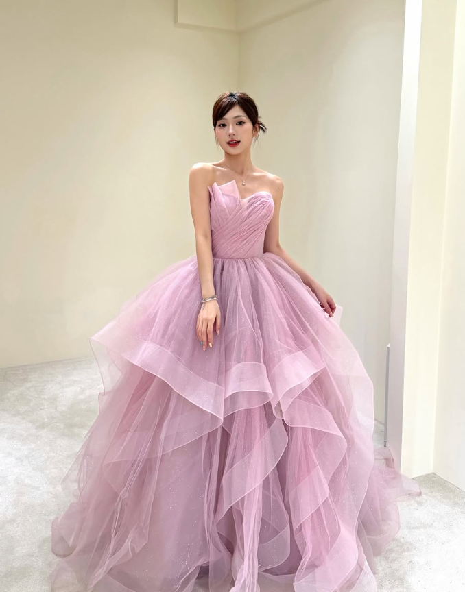 Sweety Ball Gown Strapless Ruffle Sequin White Tulle Prom Dress Evening Dress SH5105