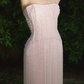 Exquisite Tassel A Line Strapless Beaded Light Pink Satin Long Prom Dress Evening Dress SH6534