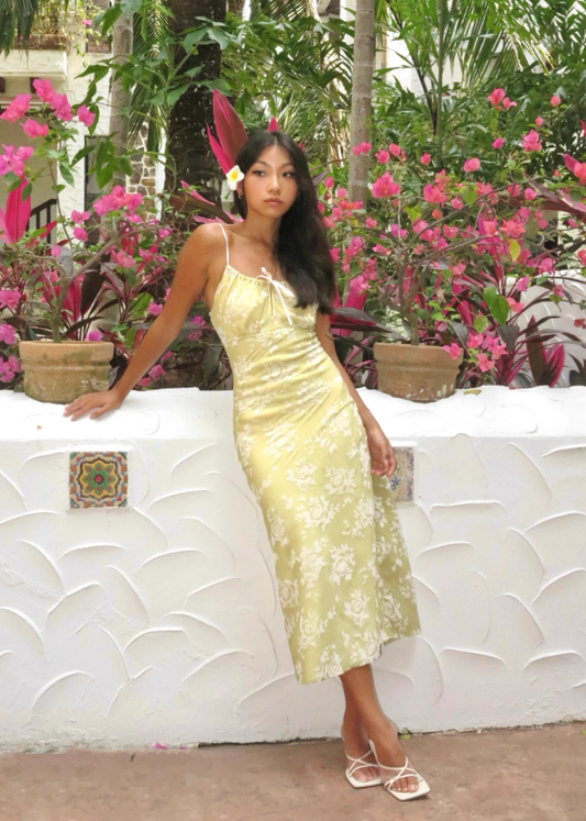 Cute Yellow A Line Spaghetti Strap Print Floral Satin Prom Dress Wedding Guest Dress SH4388