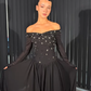 High-class Black A Line Long Sleeve Beaded Chiffon Prom Dress Evening Dress SH6754